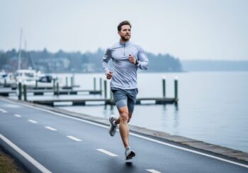 A person jogging along a waterfront path in Barrie near Georgian Bay, illustrating everyday outdoor exercise in current air conditions.