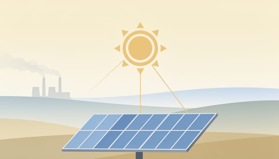 Solar panels on a residential rooftop reflecting warm golden light under a blue sky