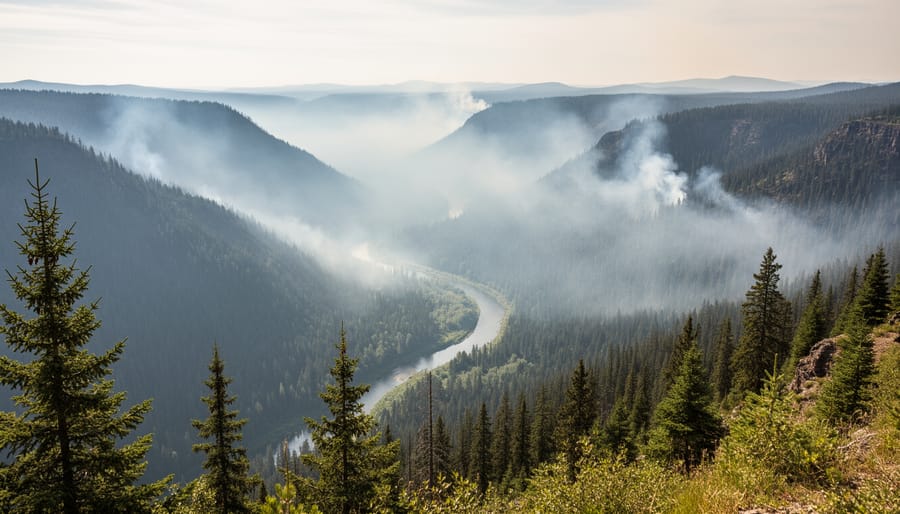 Pine trees and forest understory showing wind movement in the BC Interior